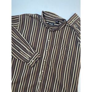 D'AVITA Men XL Button Up Shirt Brown Stripes Cotton